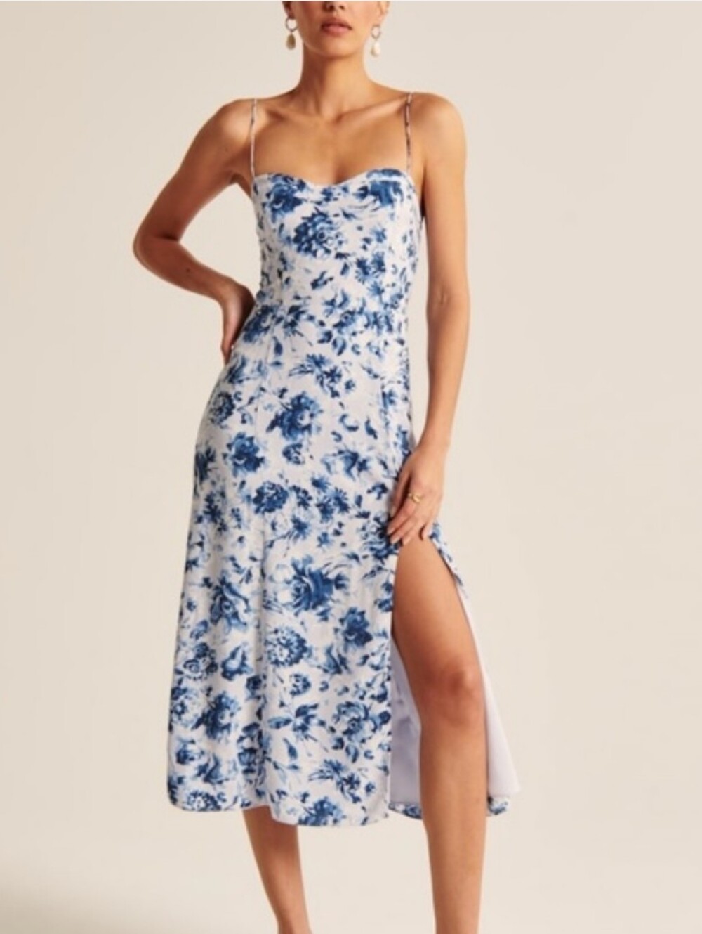 Abercrombie & Fitch Womens Camille Blue Floral Smocked Midi Dress. Sz ST